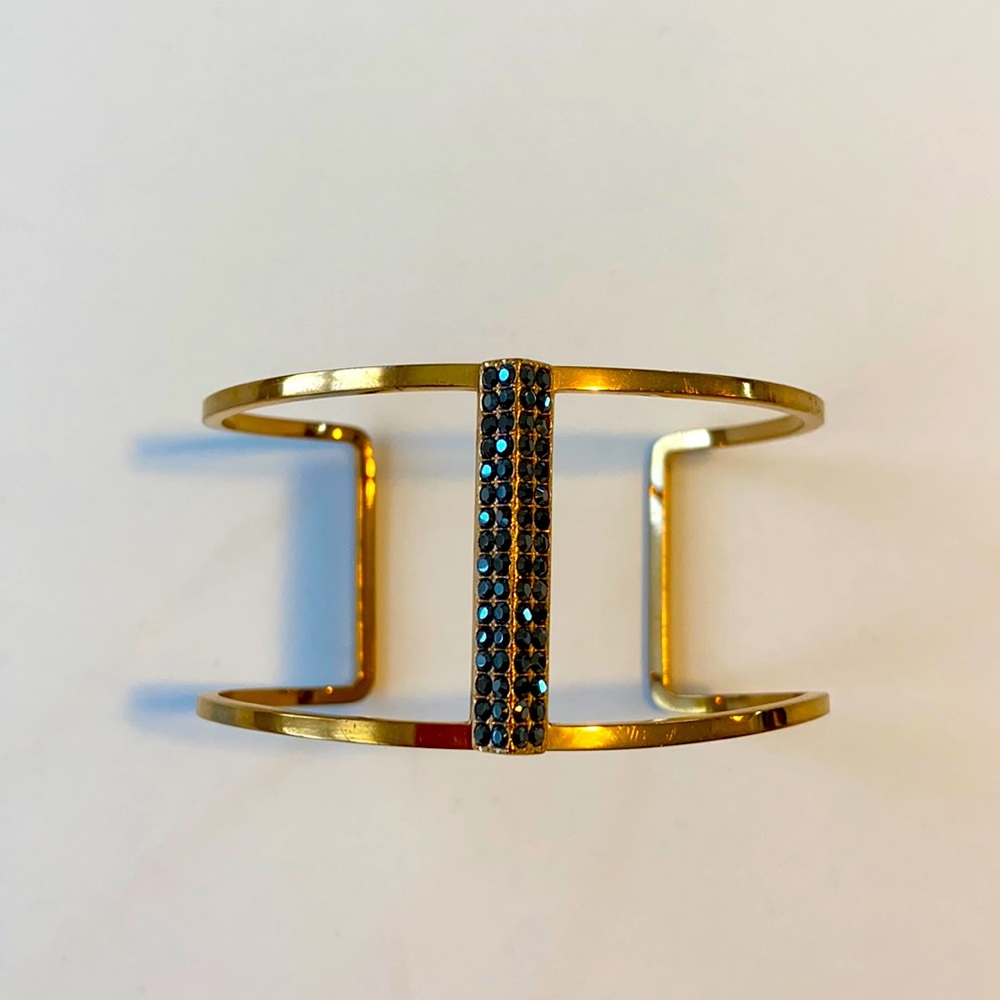 Henri Bendel Gold Cuff With Gunmetal Rhinestones